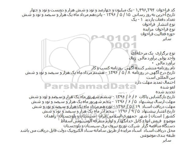 مزایده ,مزایده  فروش انواع کابل خدانگهدار و لوازم متفرقه آلومینیومی اسقاط  