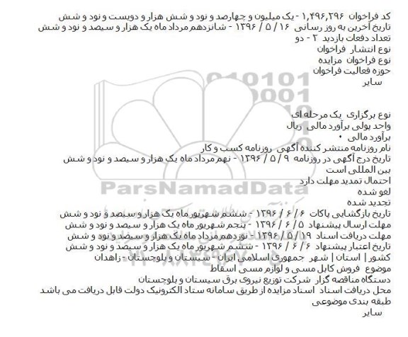 مزایده ,مزایده فروش کابل مسی و لوازم مسی اسقاط  