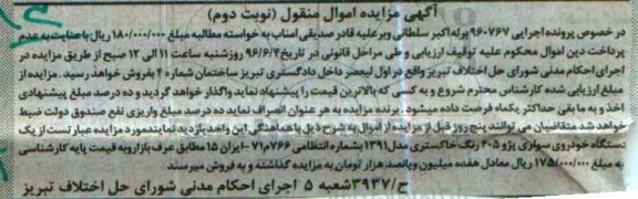 مزایده,مزایده یک دستگاه خودروی سواری پژو 405 - نوبت دوم