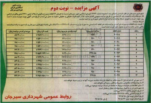 مزایده ,مزایده فروش 12 قطعه زمین مسکونی نوبت دوم 