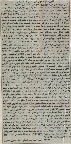 مزایده,مزایده ششدانگ یک دستگاه آپارتمان به مساحت 132/20 مترمربع