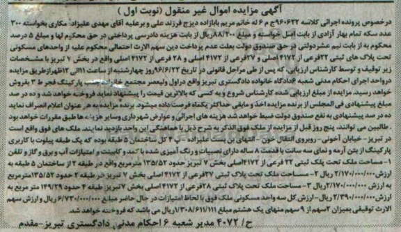 مزایده واحدهای مسکونی اموال غیرمنقول نوبت اول