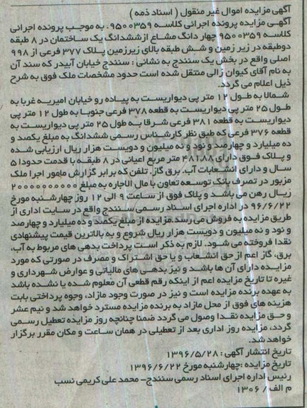 مزایده 4 دانگ مشاع از ساختمان بخش یک سنندج