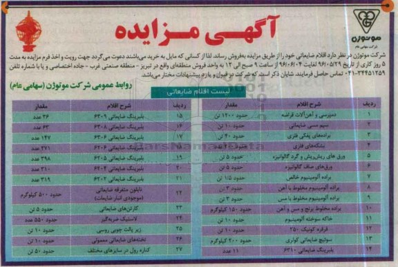 مزایده , مزایده فروش اقلام ضایعاتی