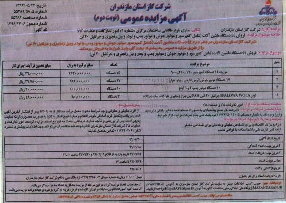 اگهی مزایده ,مزایده فروش 44 دستگاه ماشین آلات نوبت دوم 