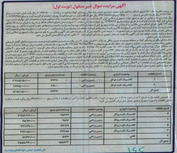 مزایده,مزایده ملک به پلاک 91 اصلی بخش چهار ثبتی نوبت اول