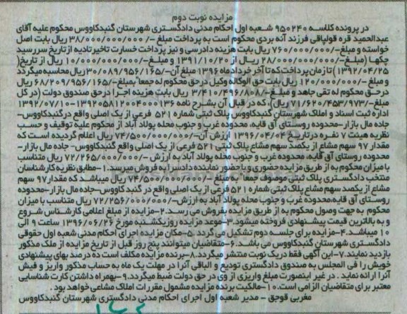 مزایده,مزایده پلاک ثبتی شماره 521 فرعی از یک اصلی