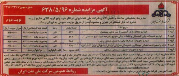 آگهی مزایده , مزایده فروش پنج گروه کالای خارج از رده نوبت دوم