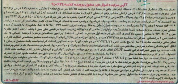 مزایده,مزایده سه دانگ مشاع از آپارتمان 53.75متر