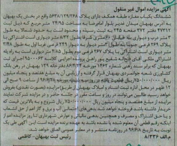 مزایده ,مزایده ششدانگ یک باب مغازه طبقه همکف