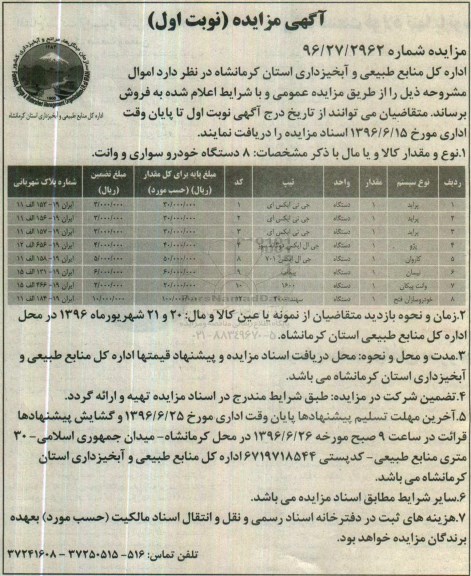 گهی مزایده ، مزایده فروش خودرو شامل پراید ، پژو ، کاروان ، نیسان ...