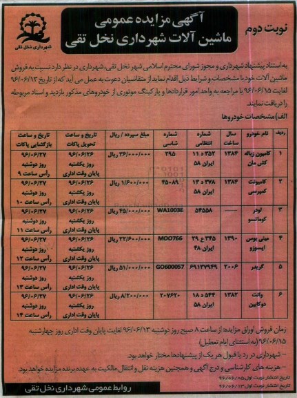 مزایده , مزایده فروش ماشین آلات نوبت دوم