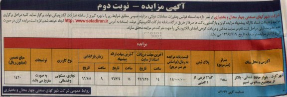 مزایده پلاک ثبتی متراژ 2580متر نوبت دوم