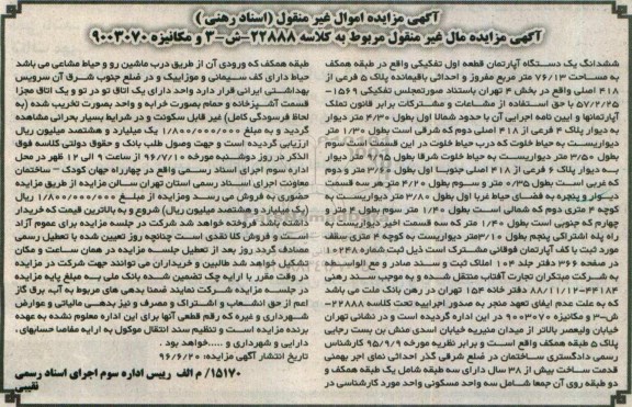 مزایده,مزایده ششدانگ آپارتمان مساحت 76.13متر