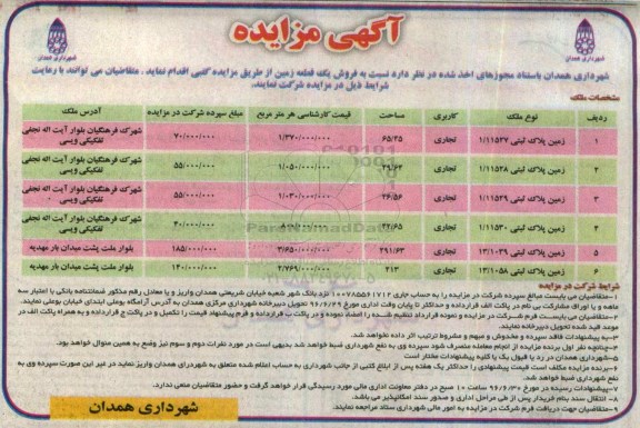 مزایده,مزایده فروش زمین کاربری تجاری