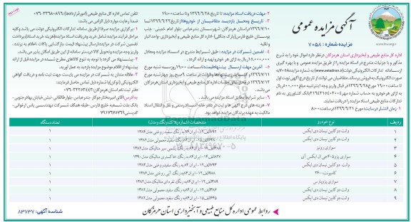 آگهی مزایده ,اداره کل منابع طبیعی و آبخیزداری استان هرمزگان نوبت دوم