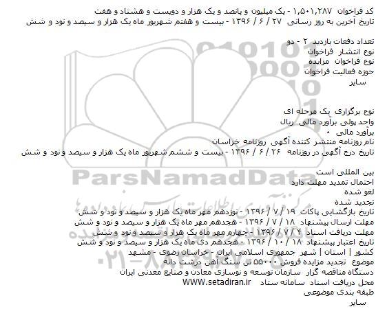 تجدید مزایده فروش ۵۵۰۰۰ تن سنگ آهن درشت دانه