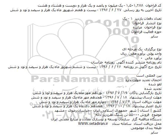 مزایده ، مزایده فروش ۵۵۰۰۰ تن سنگ آهن ریز دانه