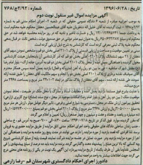 مزایده,مزایده قسمتی از پلاک 2101 اصلی