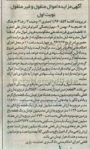مزایده,ممزایده 4 قطعه زمین دیمزار .باغ گردو و بادام و انگور