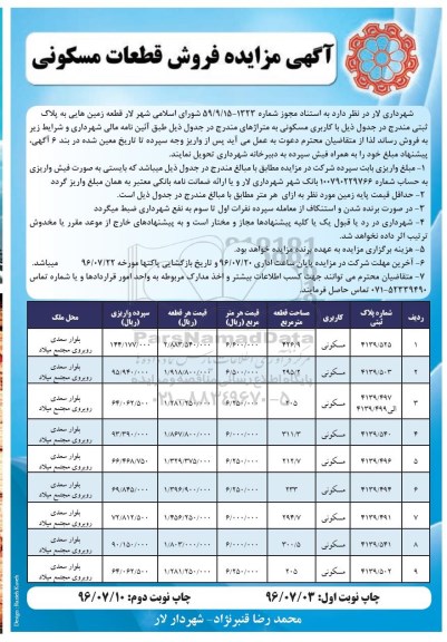 مزایده ,مزایده فروش قطعات مسکونی کاربری مسکونی