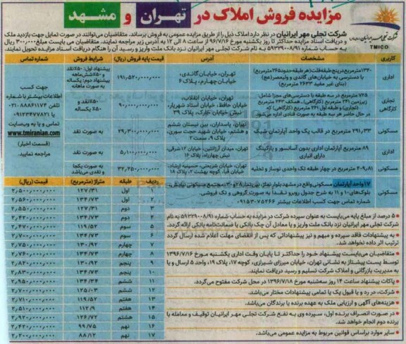 مزایده,مزایده فروش املاک در تهران و مشهد 