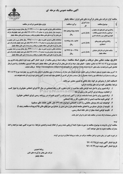 آگهی فراخوان ارزیابی کیفی, مناقصه واگذاری امور انبارهای نفت ... 