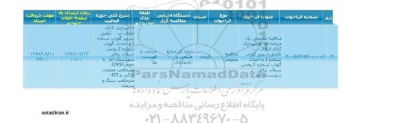 فراخوان, فراخوان خاکبرداری کانال انتقال آب، تکمیل سرریز گوراب ...