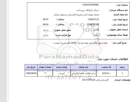 استعلام , استعلام تهیه و نصب کابل فیبر نوری...