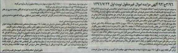 مزایده,مزایده ملک شامل 140 سهم مشاع از 149 سهم مشاع