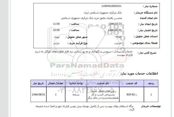 استعلام, استعلام خدمات پشتیبانی ، سرویس و نگهداری و به روزرسانی نرم افزار فرآورده های اوراکل