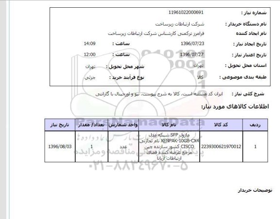 استعلام, استعلام ماژول SFP شبکه 