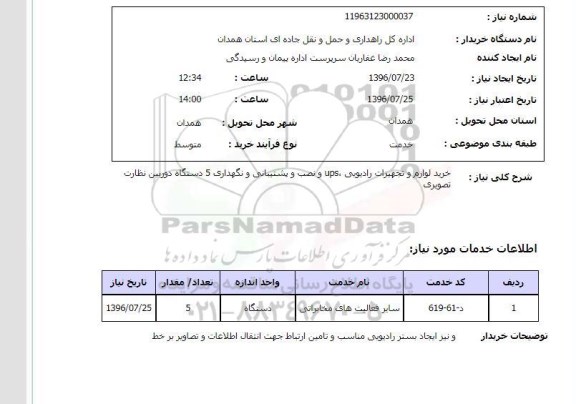 استعلام, استعلام خرید لوازم و تجهیزات رادیویی و ... 