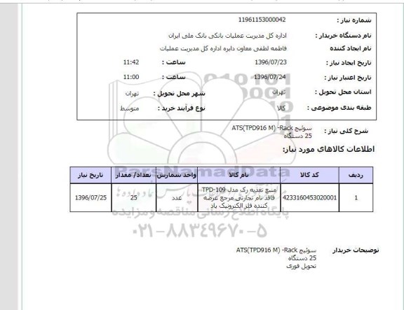 استعلام ، استعلام سوئیچ ats tpd916m - rack