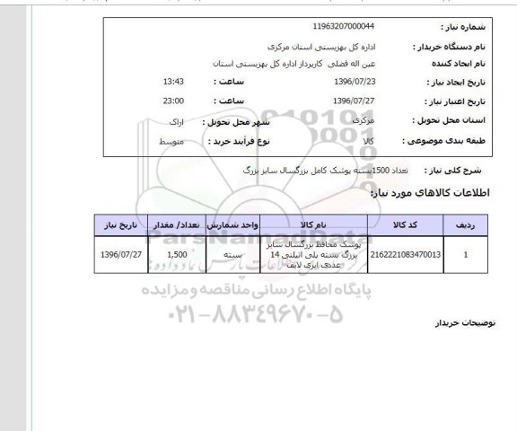 استعلام, استعلام تعداد 1500 بسته پوشک کامل بزرگسال سایز بزرگ