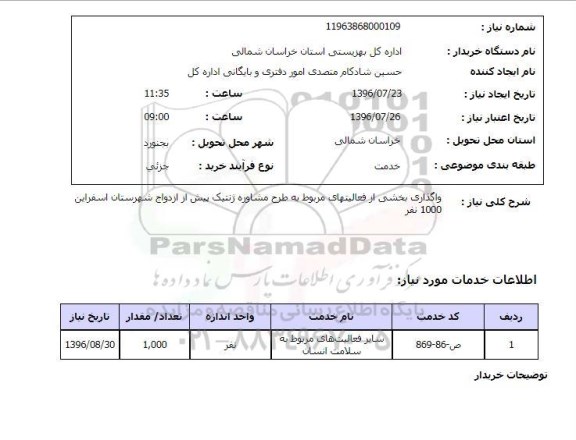 استعلام , استعلام واگذاری بخشی از فعالیتهای مربوط به طرح مشاوره ژنتیک