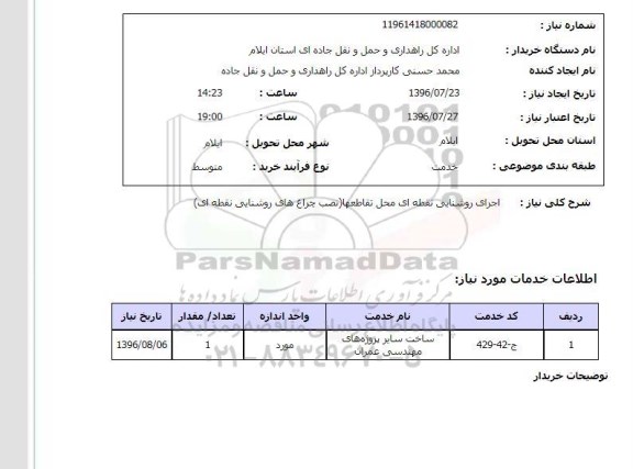 استعلام ,استعلام اجرای روشنایی نقطه ای محل تقاطع ها نصب چراغ های روشنایی