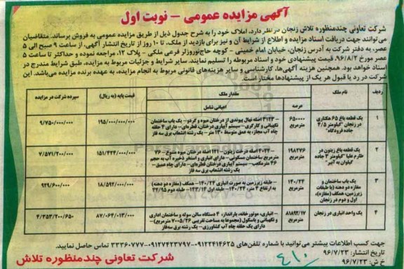 مزایده,مزایده فروش املاک شامل باغ و ساختمان و انباری