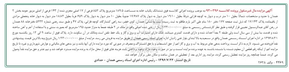 مزایده,مزایده ششدانگ یکباب خانه مساحت 189.5متر