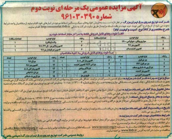 آگهی مزایده عمومی , مزایده فروش خودروهای سبک و سنگین اسقاط نوبت دوم