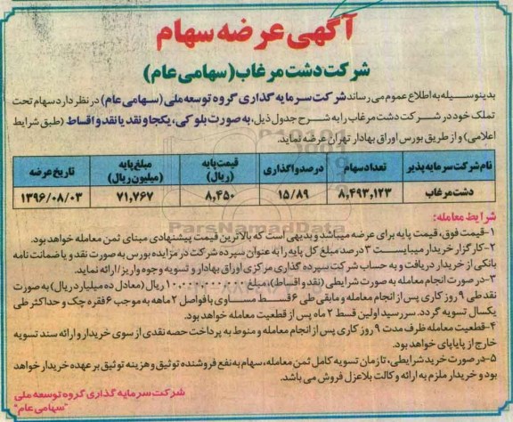 آگهی مزایده , مزایده عرضه سهام