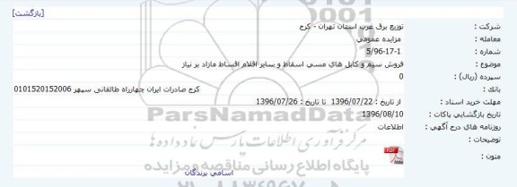 اگهی مزایده , مزایده فروش سیم و کابل های مسی