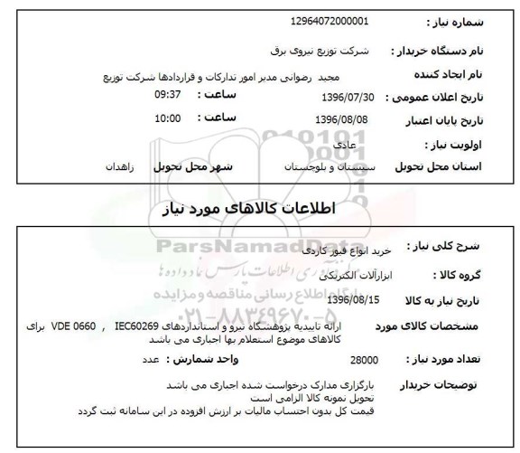 استعلام، استعلام خرید انواع فیوز کاردی