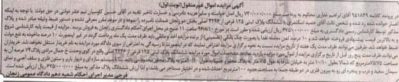 مزایده,مزایده ششدانگ پلاک ثبتی 125 فرعی عرصه 75.75متر