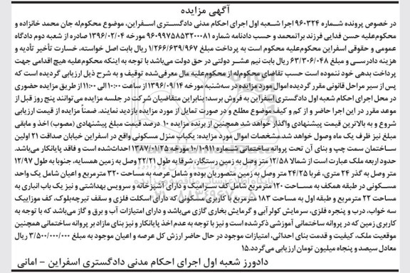 مزایده,مزایده یکباب منزل مسکونی عرصه 320متر