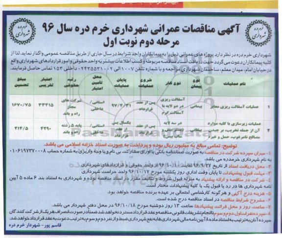 آگهی مناقصات , مناقصه عملیات آسفالت ریزی معابر... مرحله دوم نوبت اول 