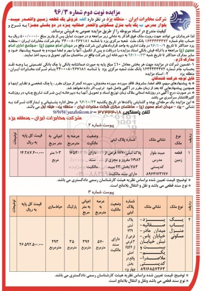 مزایده,مزایده یک قطعه زمین و منزل مسکونی در دو بخش مجزا نوبت دوم 96.10.6 