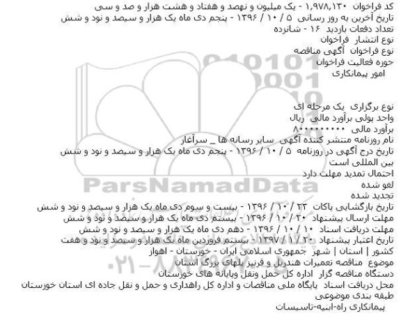 مناقصه تعمیرات هندریل و قرنیز پلهای بزرگ استان