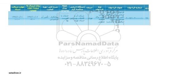 فراخوان , فراخوان ارزیابی کیفی مناقصه تامین آب آشامیدنی 