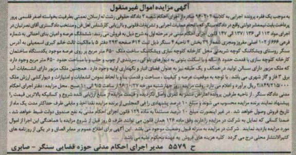 مزایده,مزایده ششدانگ عرصه و اعیان بنای احداثی بخش چهار